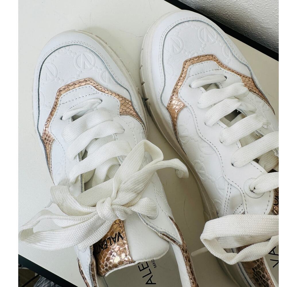 Valentino Minerva Monogram White & Rose Gold Leather Lace Sneaker 9 - Picture 15 of 15